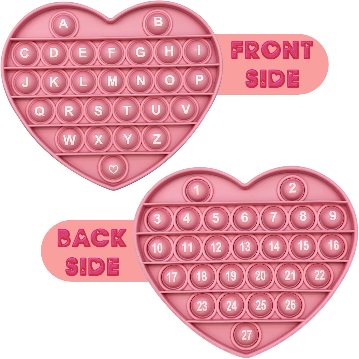 PETBSNVB Pink Heart Pop Bubble Fidget Toy – Letters & Numbers, Valentines Gift