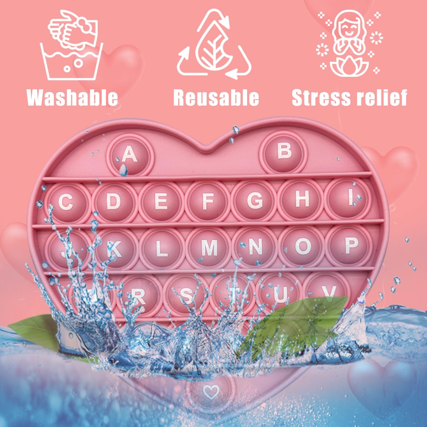 PETBSNVB Pink Heart Pop Bubble Fidget Toy – Letters & Numbers, Valentines Gift