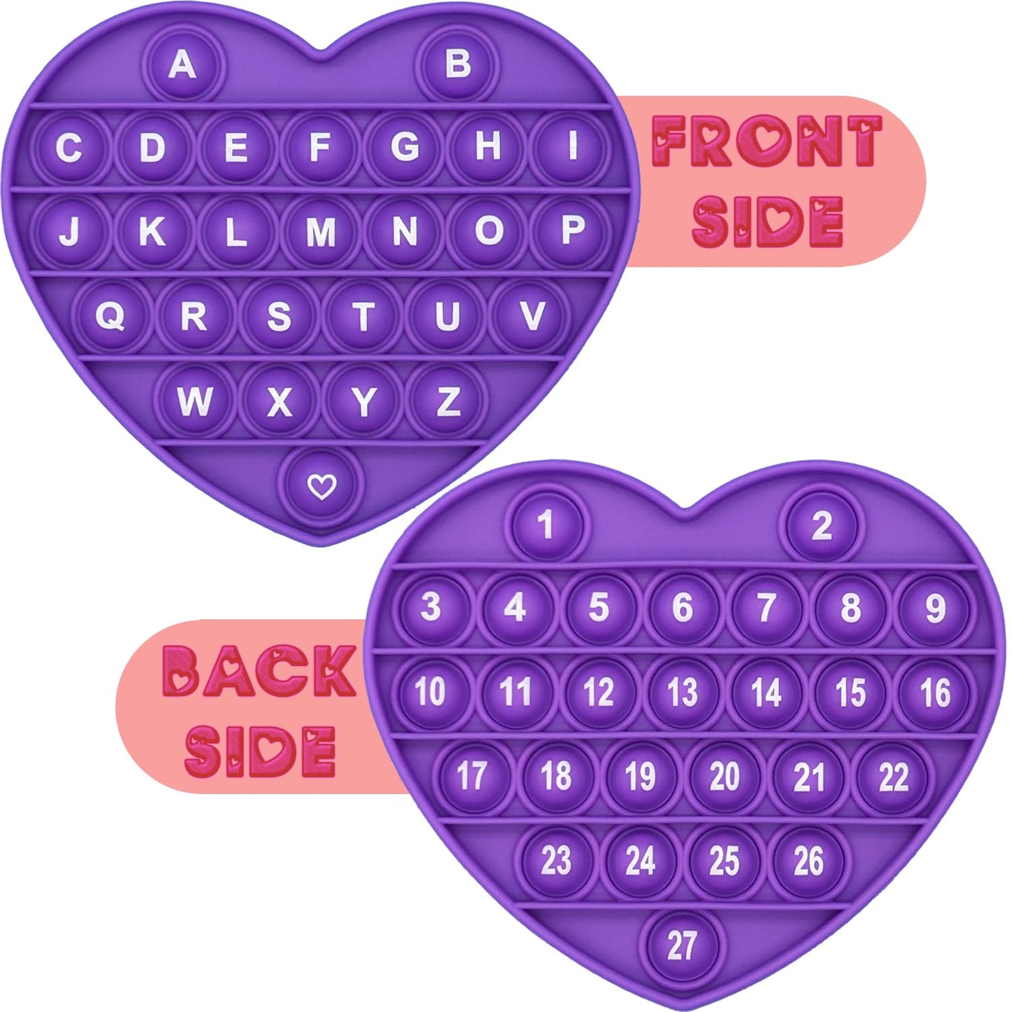 PETBSNVB Purple Heart Pop Bubble Fidget Toy – Letters & Numbers, Valentines Gift