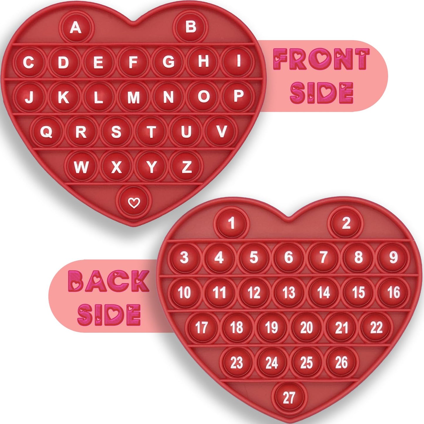 PETBSNVB Red Heart Pop Bubble Fidget Toy with Letters & Numbers – Valentines Gift, Classroom Prize