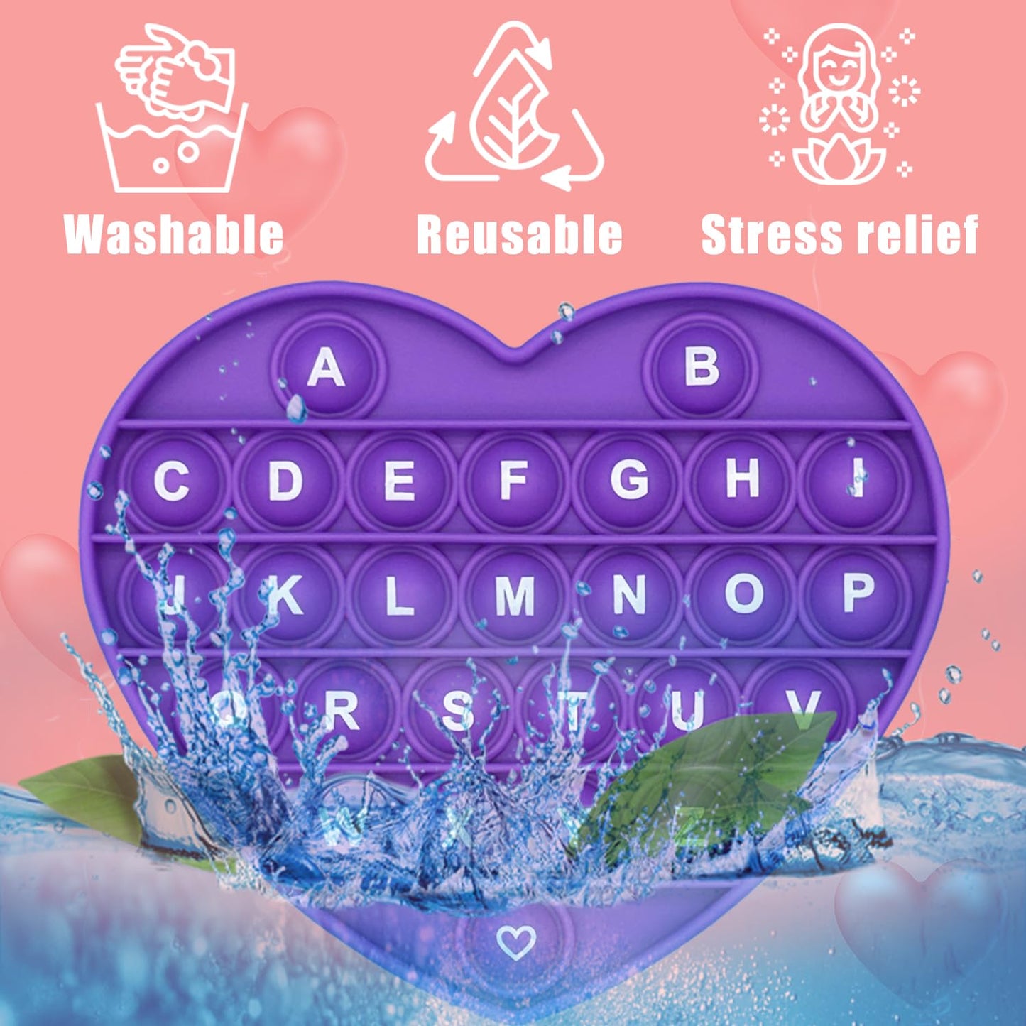 PETBSNVB Purple Heart Pop Bubble Fidget Toy – Letters & Numbers, Valentines Gift