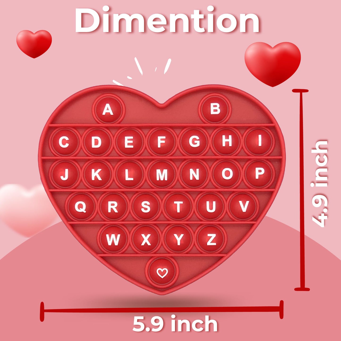 PETBSNVB Red Heart Pop Bubble Fidget Toy with Letters & Numbers – Valentines Gift, Classroom Prize
