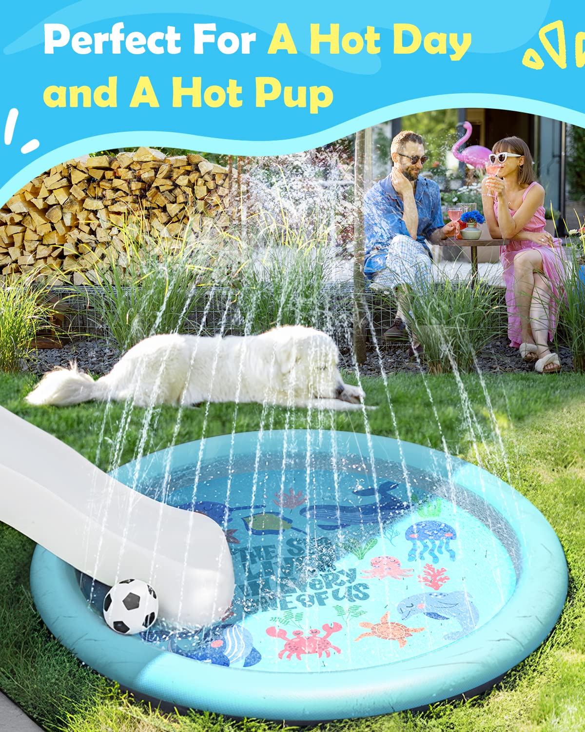 Peteast Ocean-Themed Anti-Slip Splash Pad – 67in, 0.58mm Thick for Kids and Dogs
