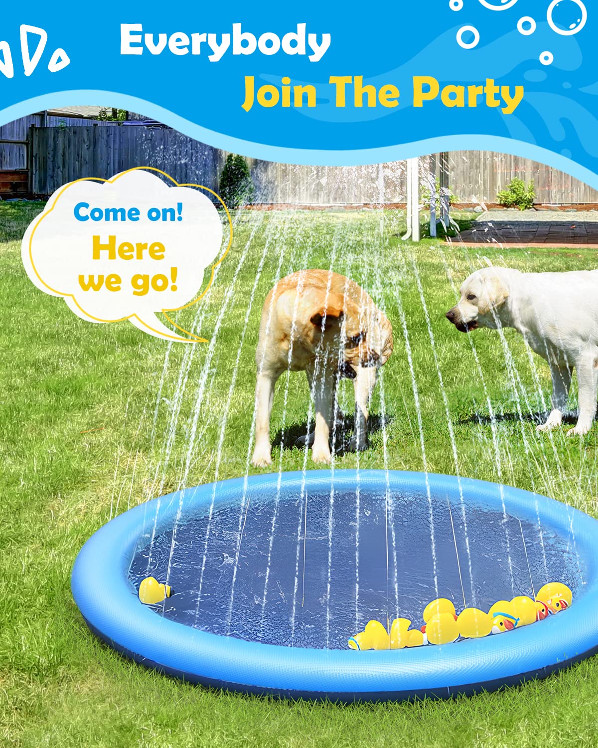 Peteast Large Dog Splash Pad – 86in Anti-Slip Pool with Thickened Sprinkler