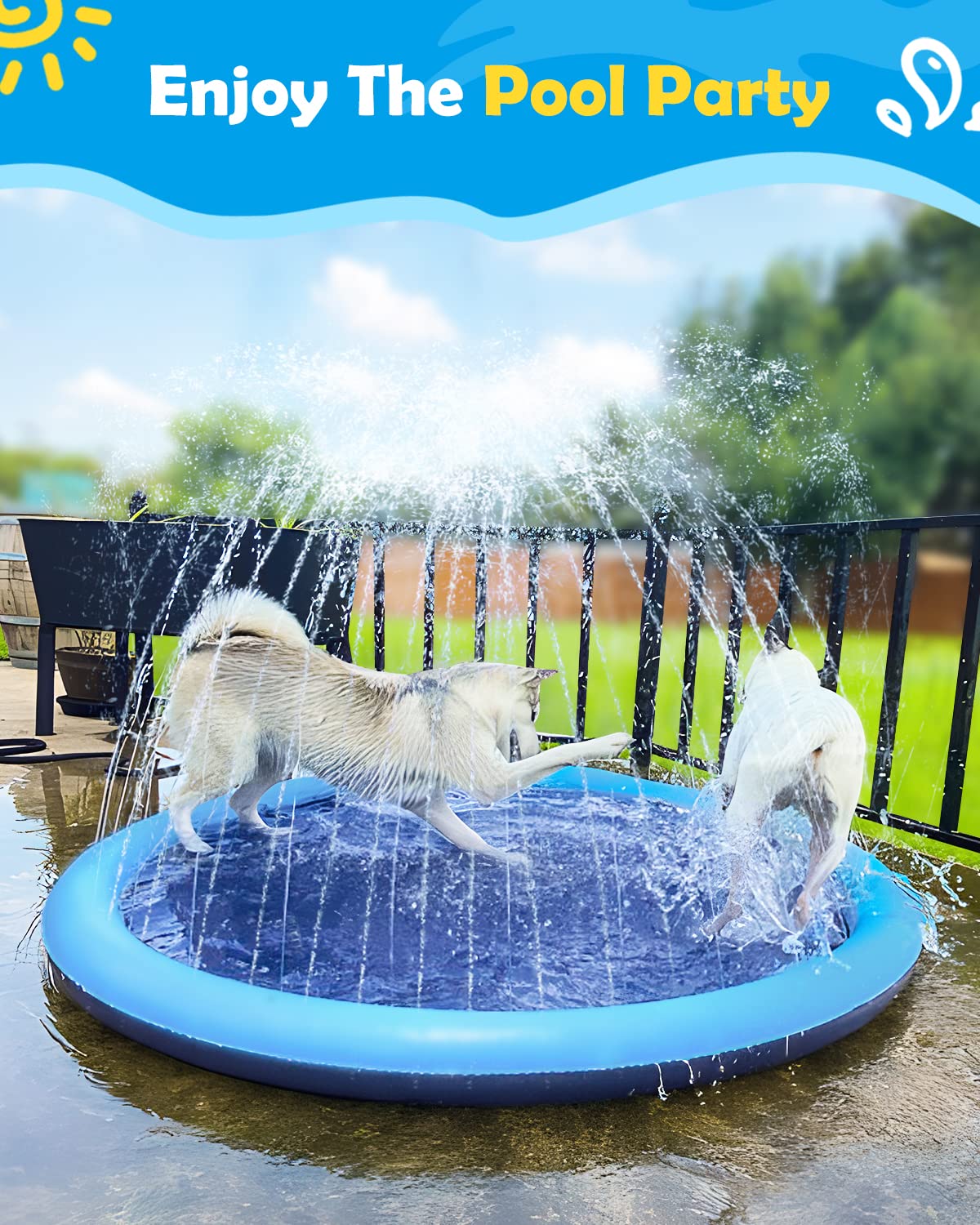 Peteast Large Dog Splash Pad – 86in Anti-Slip Pool with Thickened Sprinkler