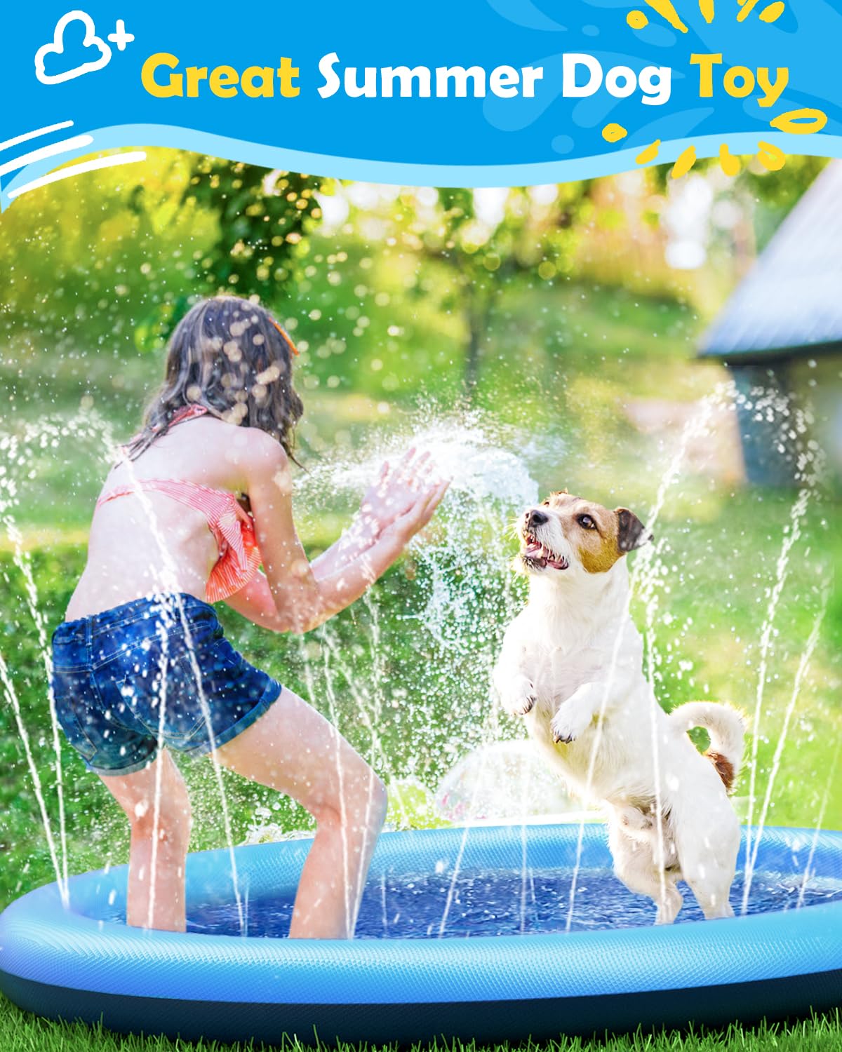Peteast Splash Pad for Dogs & Kids – Anti-Slip Large Dog Pool, 0.58mm Thick Outdoor Water Play Mat (51in)