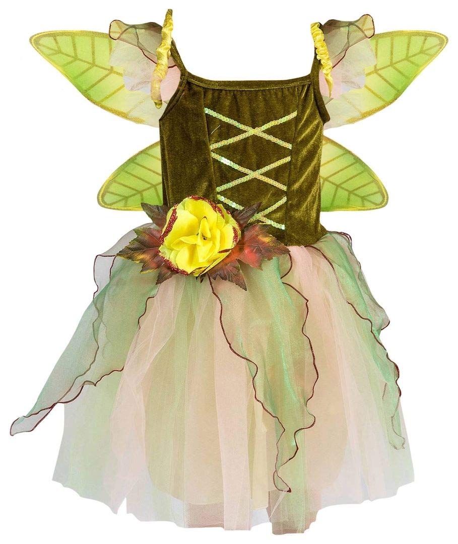 Petitebella Fairy Costume Dress Olive Green for 1-10 Years – Dress + Wings
