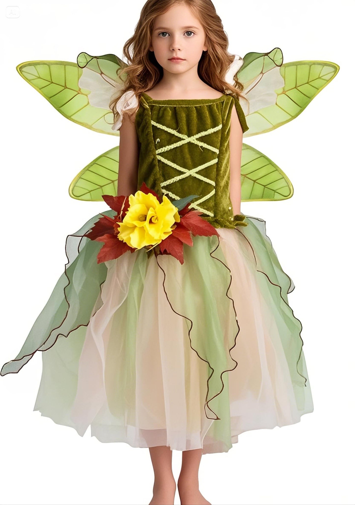 Petitebella Fairy Costume Dress Olive Green for 1-10 Years – Dress + Wings