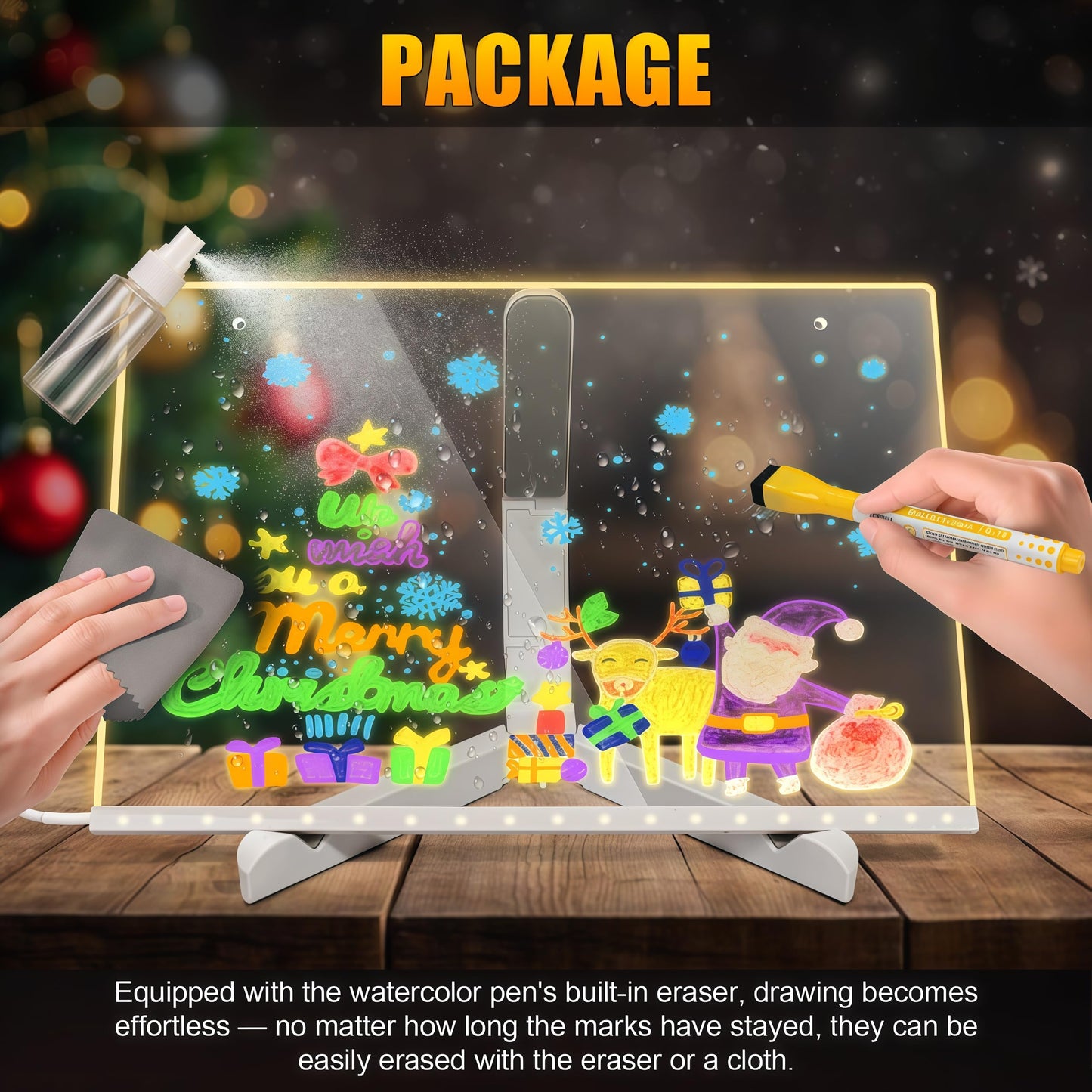 PetPalace LED Drawing Board - 7-Color RGB Lights, Stand, 8 Markers & Sketchbook