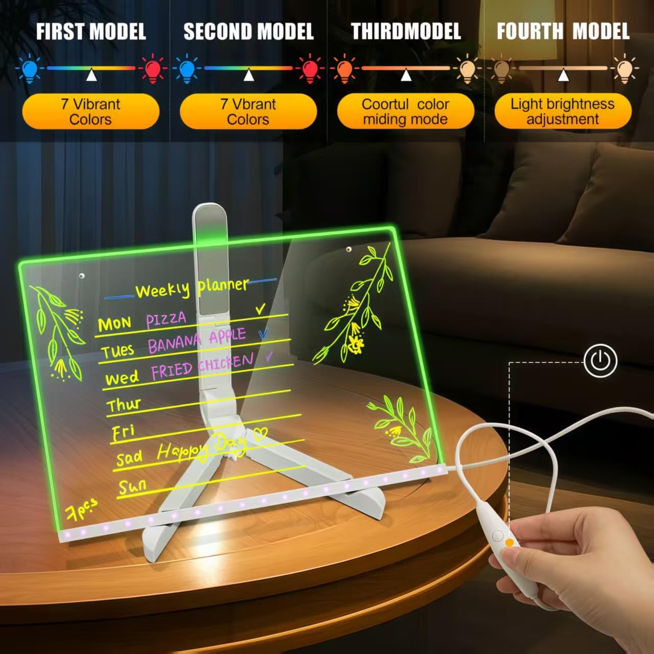 PetPalace LED Drawing Board - 7-Color RGB Lights, Stand, 8 Markers & Sketchbook