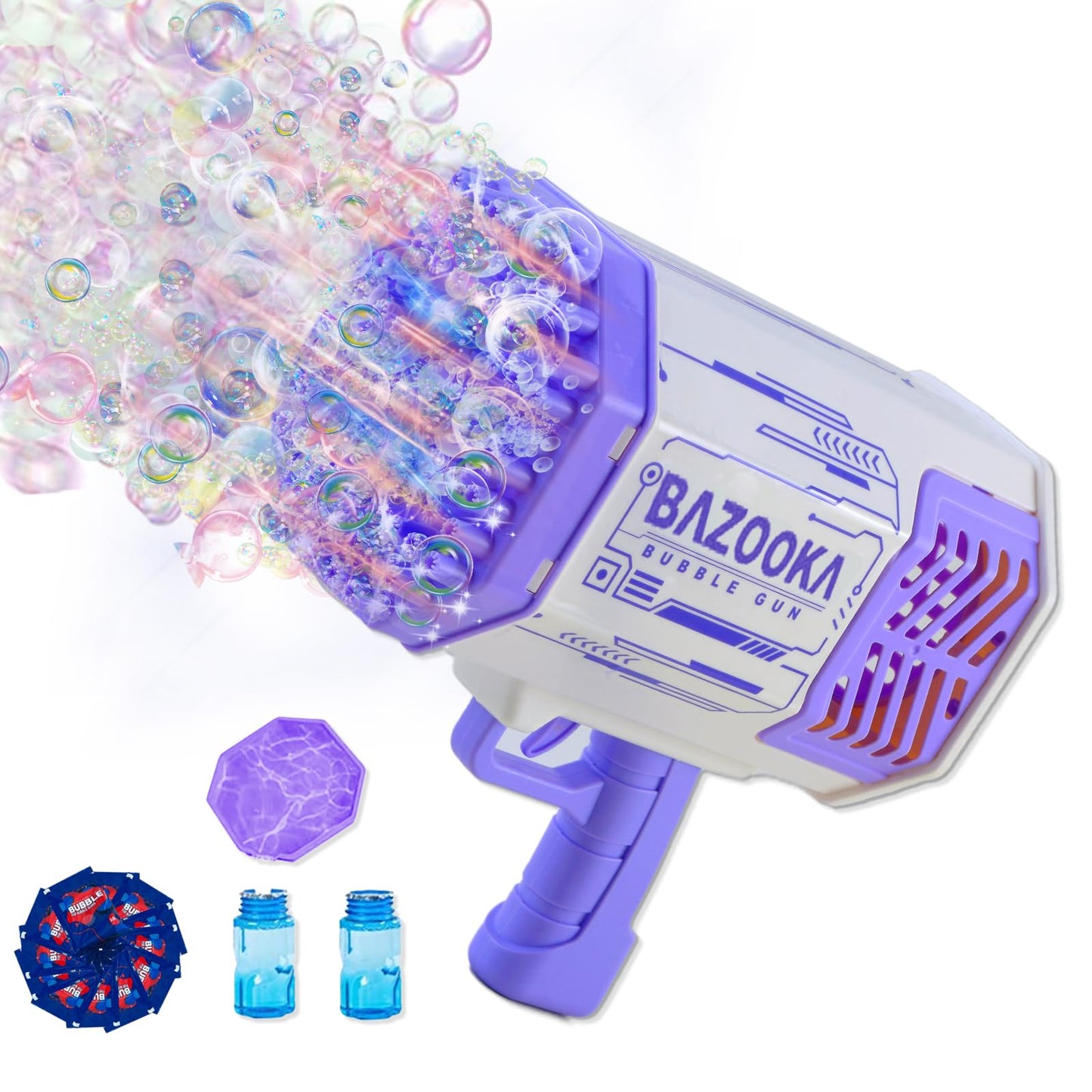 Petrella 69-Hole Bubble Bazooka Gun – Rechargeable LED Bubble Machine for Kids & Parties