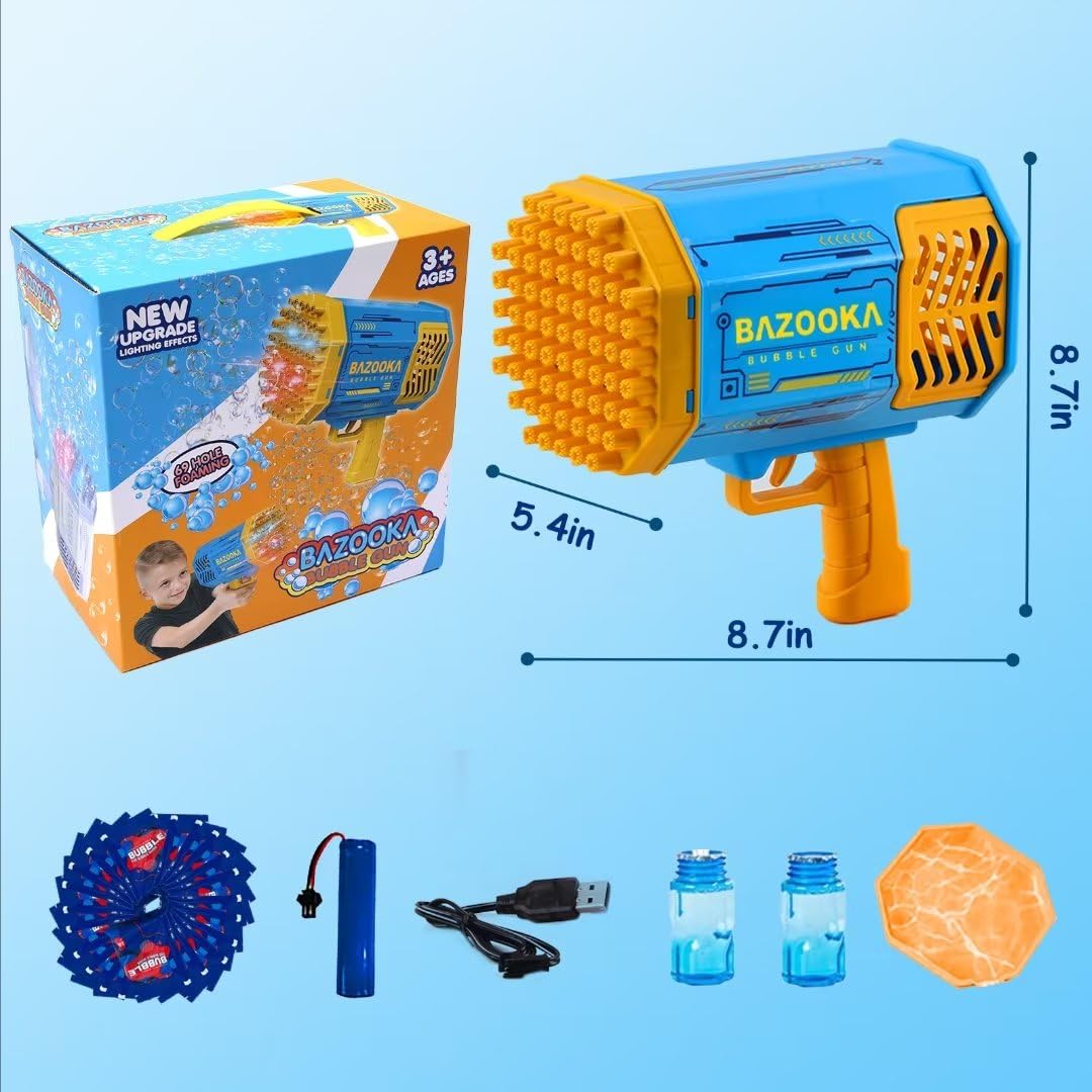 Petrella Bubble Gun Bazooka: 69 Holes, Colorful Lights for Outdoor Parties