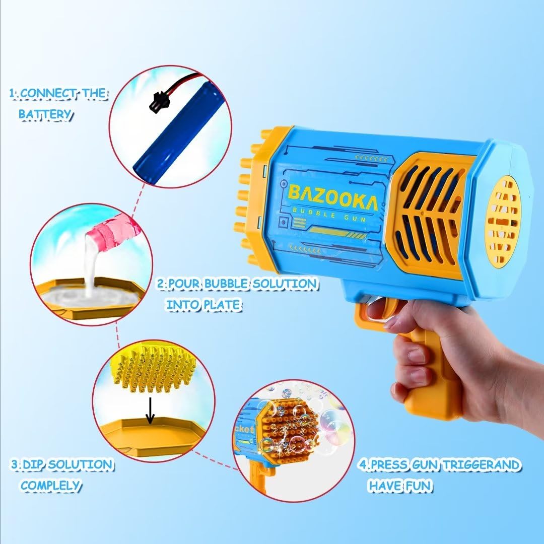 Petrella Bubble Gun Bazooka: 69 Holes, Colorful Lights for Outdoor Parties