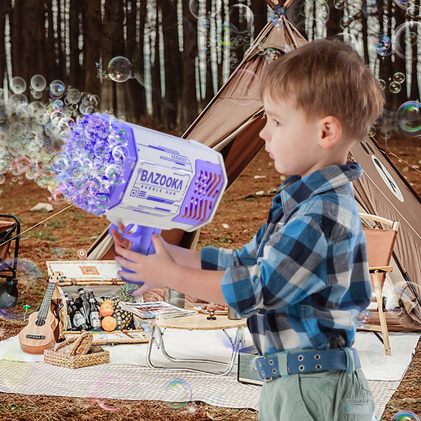 Petrella 69-Hole Bubble Bazooka Gun – Rechargeable LED Bubble Machine for Kids & Parties