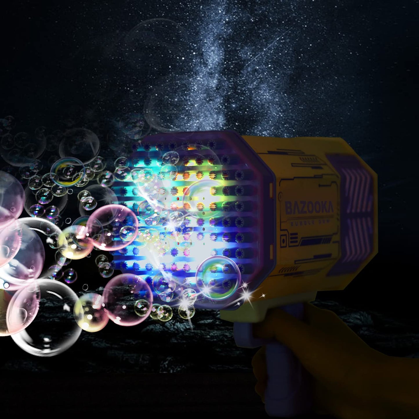 Petrella 69-Hole Bubble Bazooka Gun – Rechargeable LED Bubble Machine for Kids & Parties