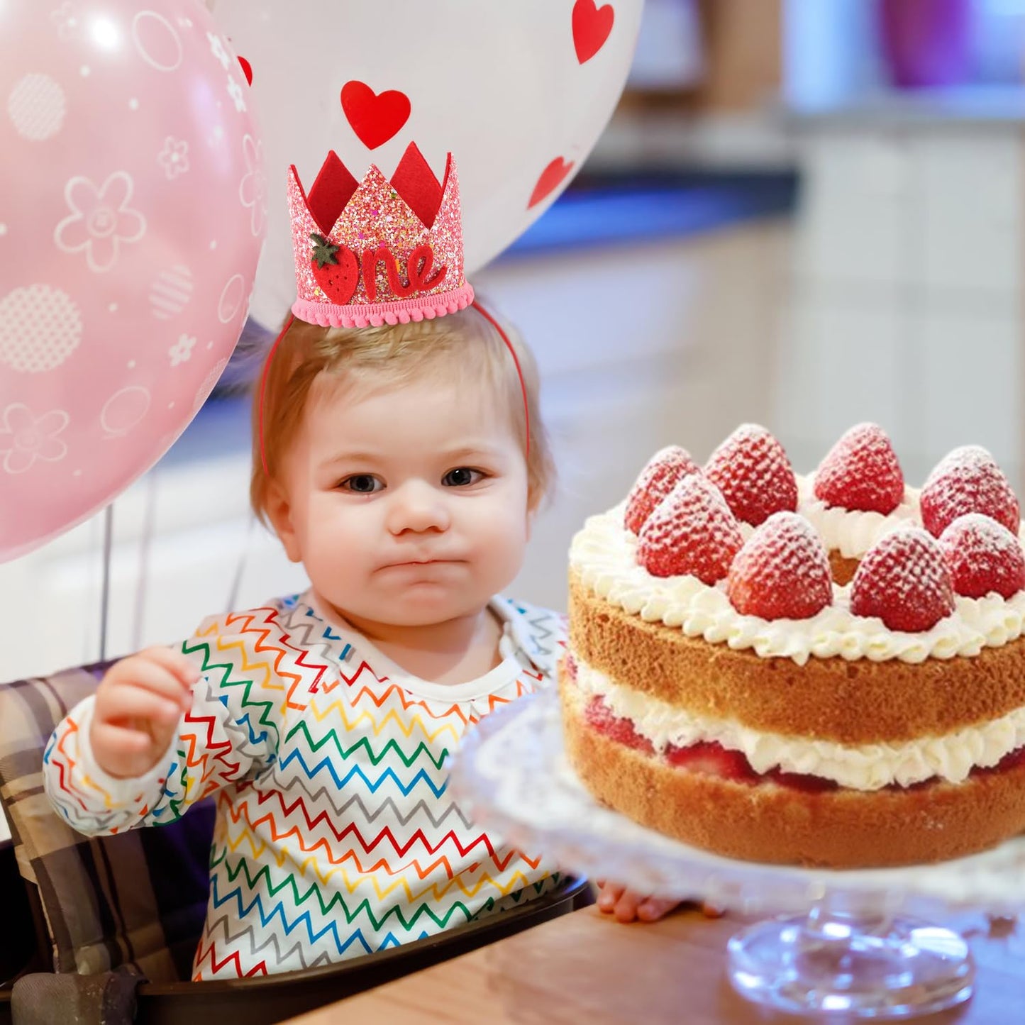 PEUTIER Strawberry 1st Birthday Hat for Baby Girls – Pink Sequin Berry Headwear