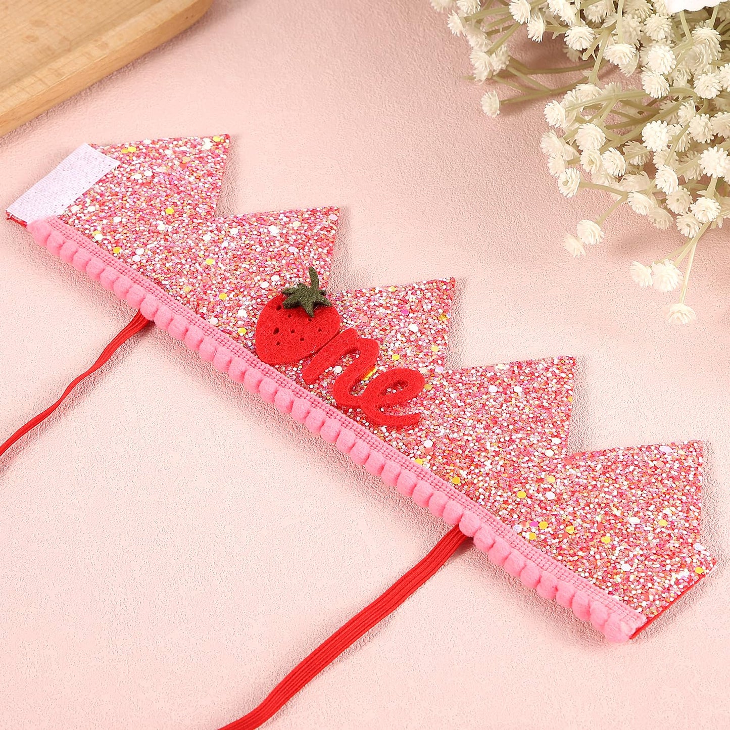 PEUTIER Strawberry 1st Birthday Hat for Baby Girls – Pink Sequin Berry Headwear