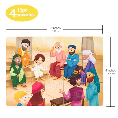 PEYO PALS Bible Puzzles for Kids 4-6 | 4-in-1 Jigsaw Set (15 pcs) | Christian Gifts