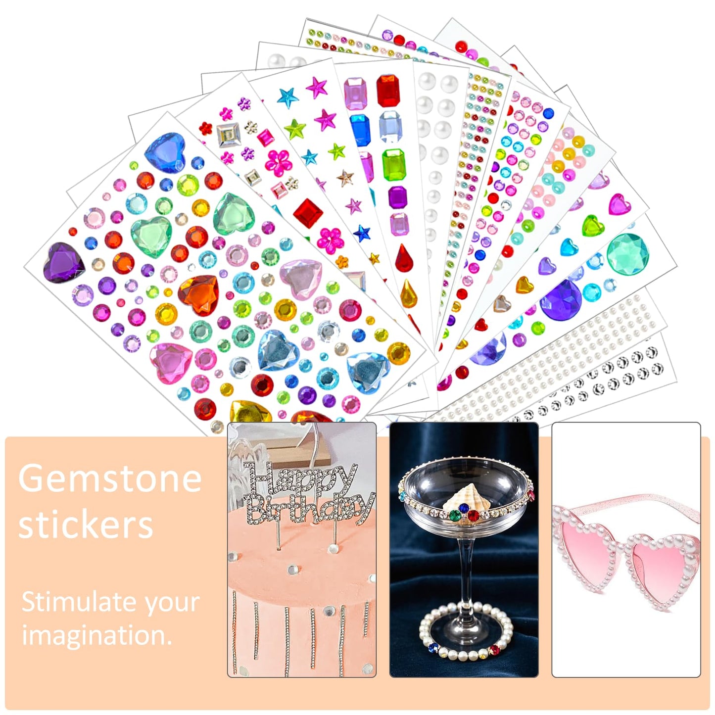 PFPNEZR 3500pcs Gem Stickers for Crafts – 12 Sheets Rhinestones for DIY Projects