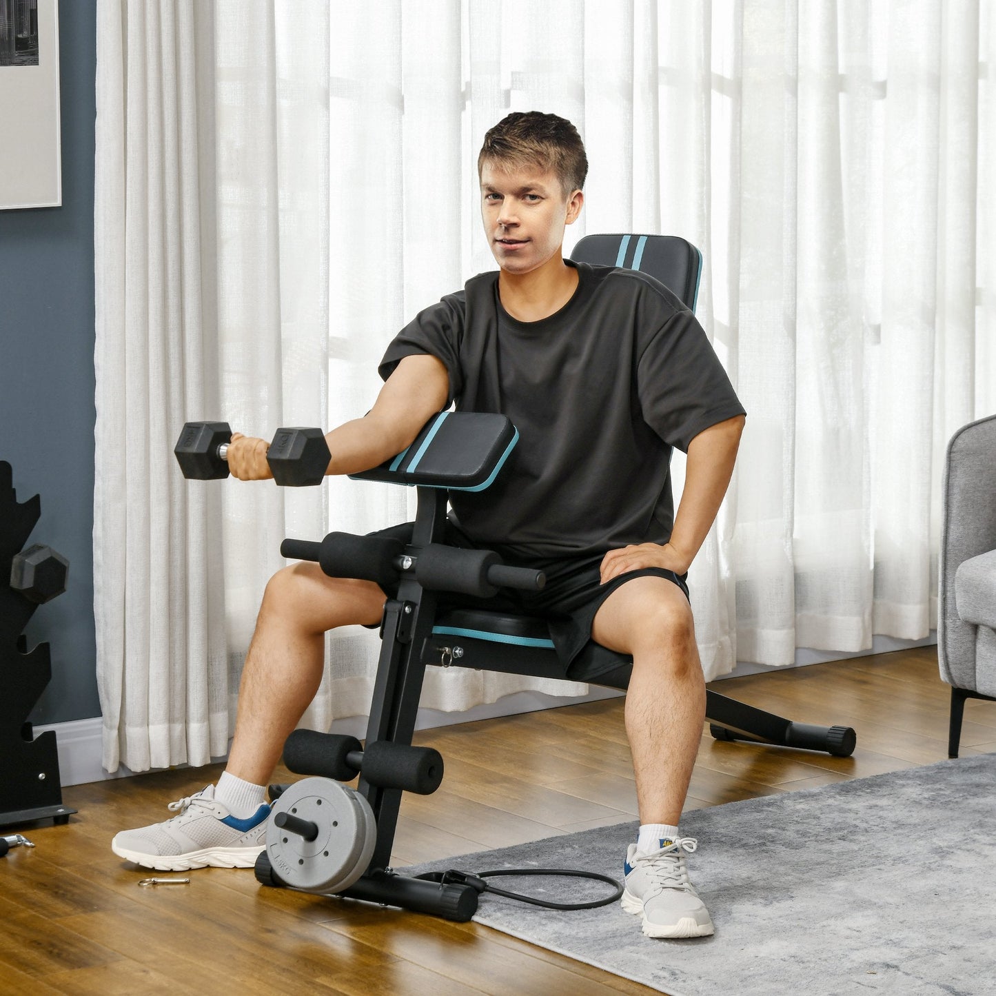 HOMCOM Foldable Dumbbell Bench Weight Training 7 Incline Adjustable
