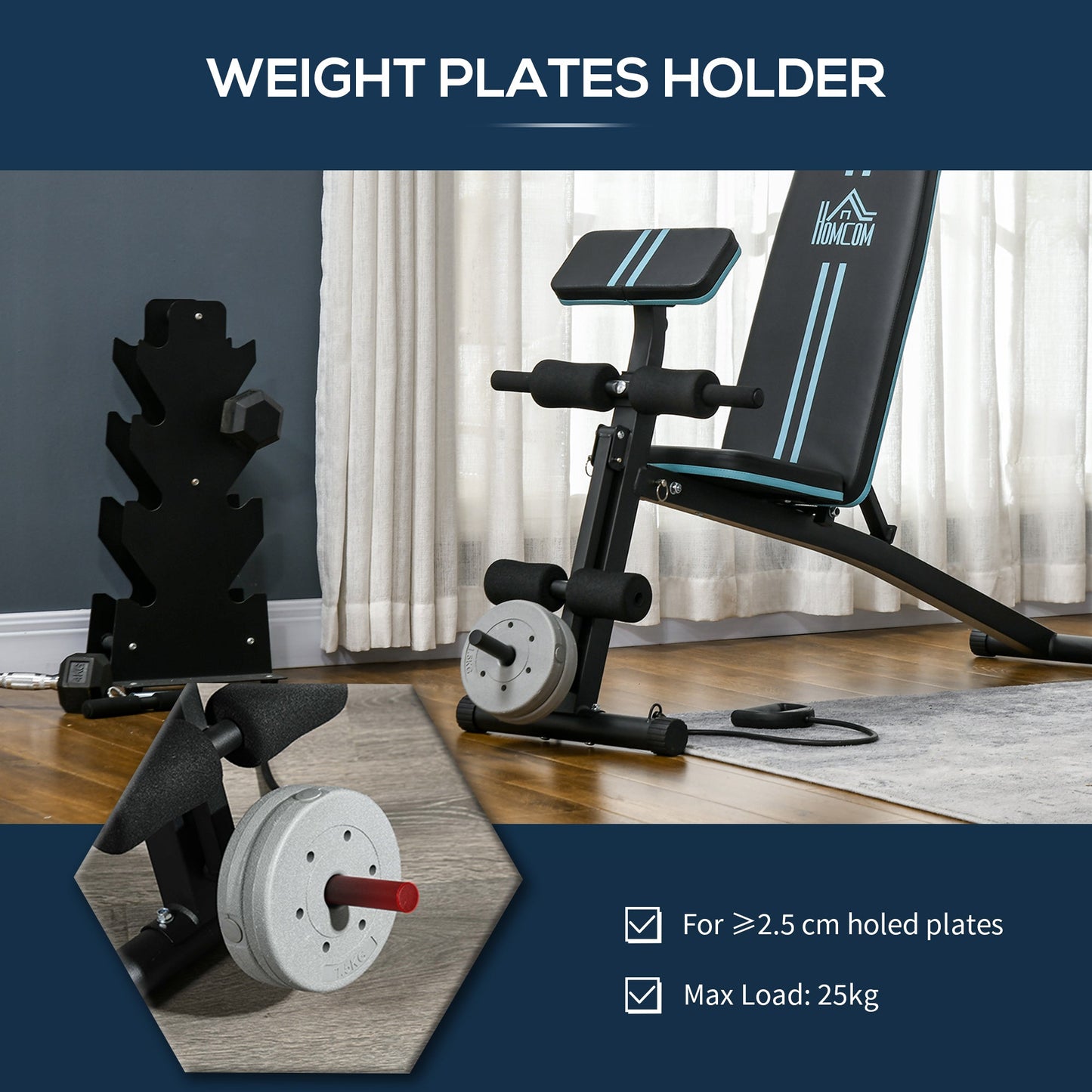 HOMCOM Foldable Dumbbell Bench Weight Training 7 Incline Adjustable