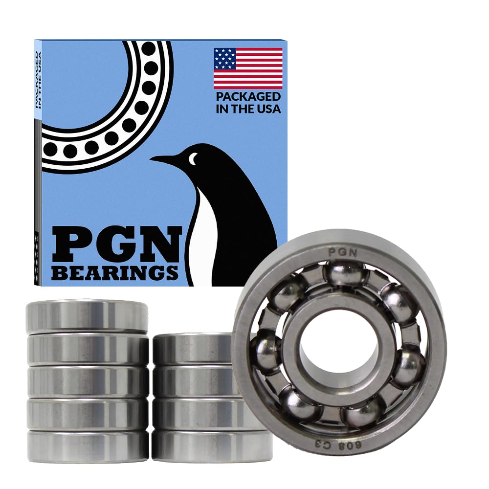 PGN Bearings 10-Piece 608 Open Fidget Spinner Bearings — Chrome Steel, 8x22x7, Ball Center Replacement Kit