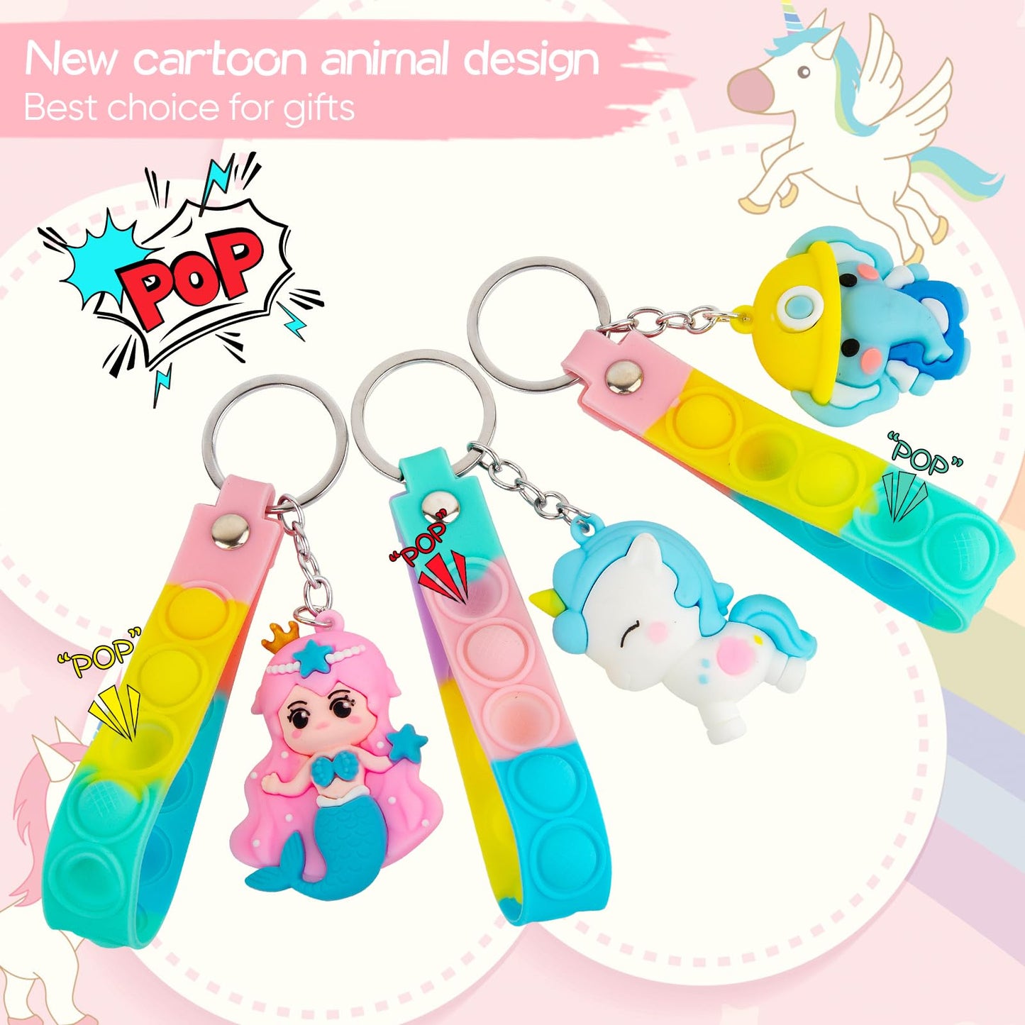 PGPBW 28 Pack Pop Fidget Toys Bulk Keychains – 3D Animal Pop Its