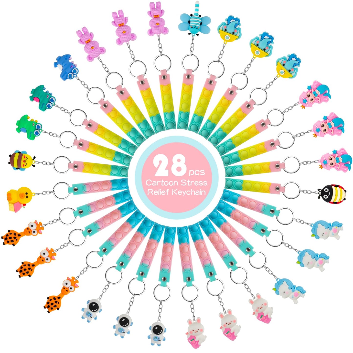 PGPBW 28 Pack Pop Fidget Toys Bulk Keychains – 3D Animal Pop Its