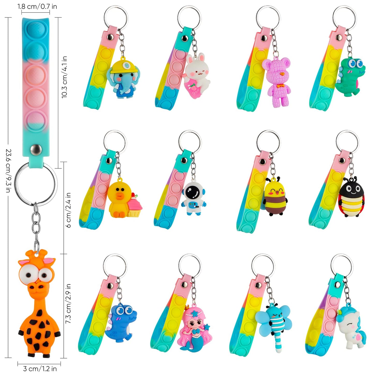 PGPBW 28 Pack Pop Fidget Toys Bulk Keychains – 3D Animal Pop Its