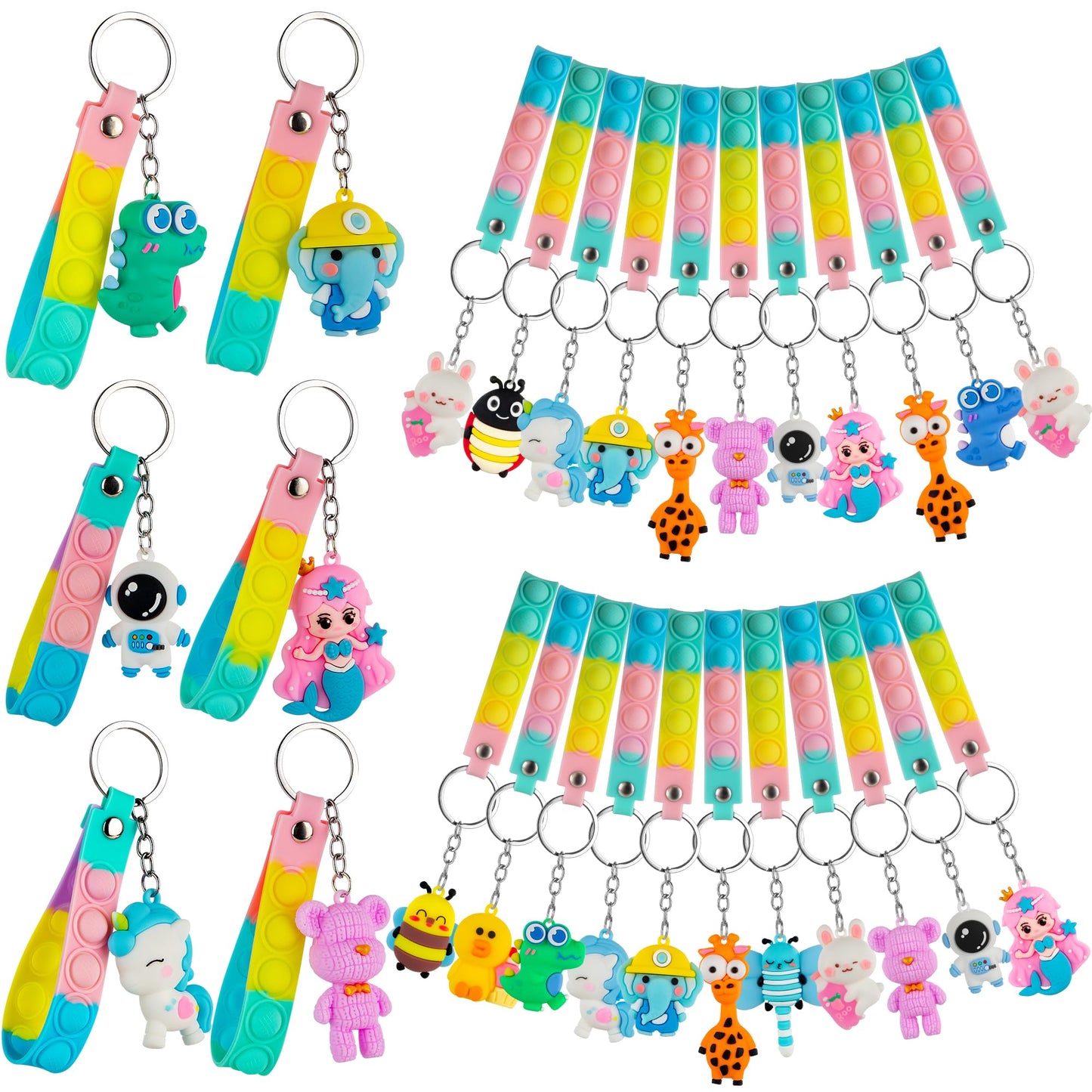 PGPBW 28 Pack Pop Fidget Toys Bulk Keychains – 3D Animal Pop Its