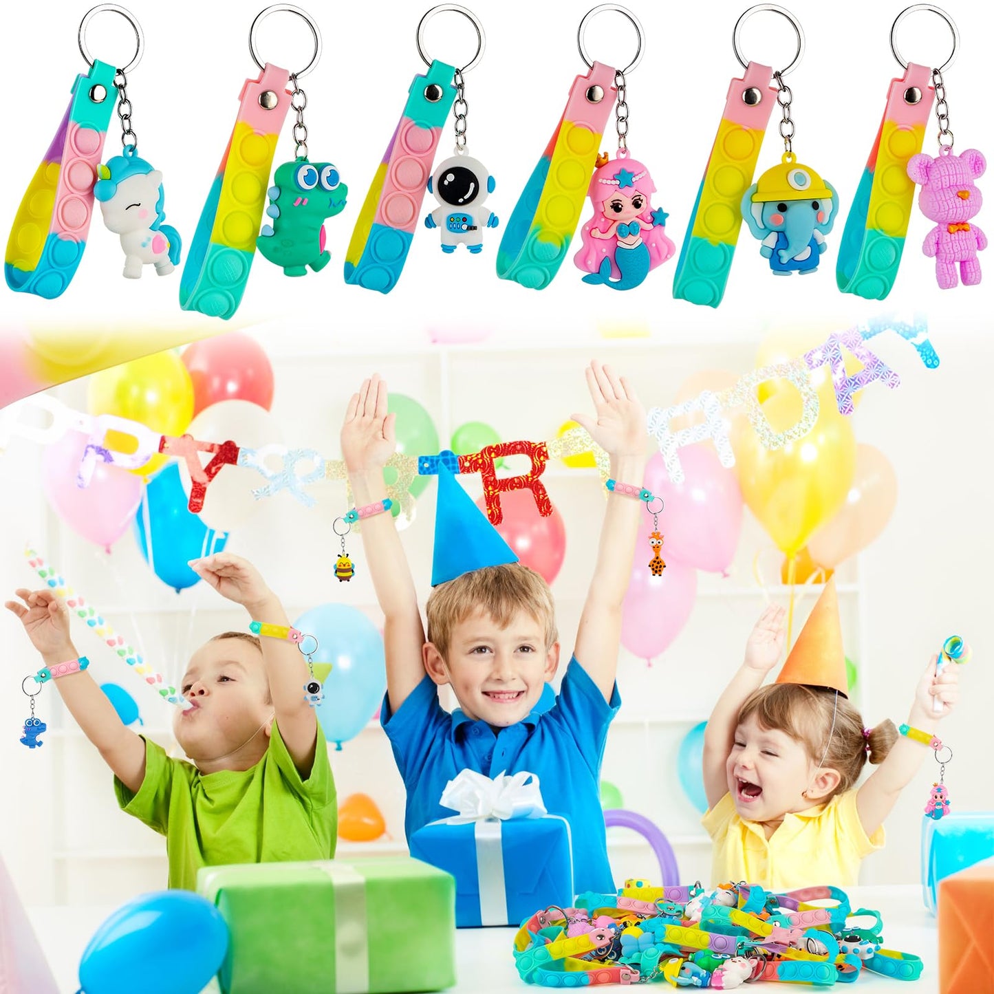 PGPBW 28 Pack Pop Fidget Toys Bulk Keychains – 3D Animal Pop Its