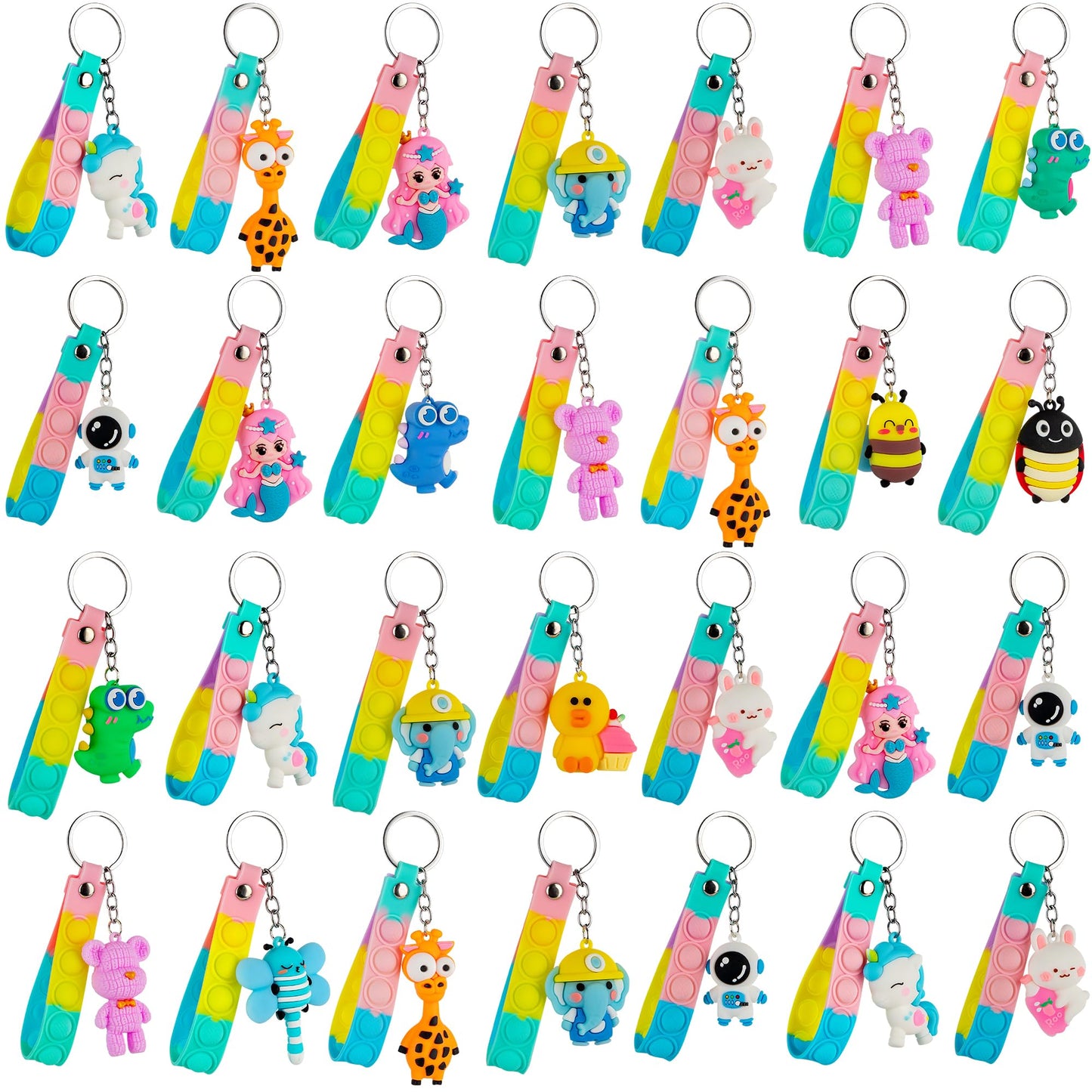PGPBW 28 Pack Pop Fidget Toys Bulk Keychains – 3D Animal Pop Its