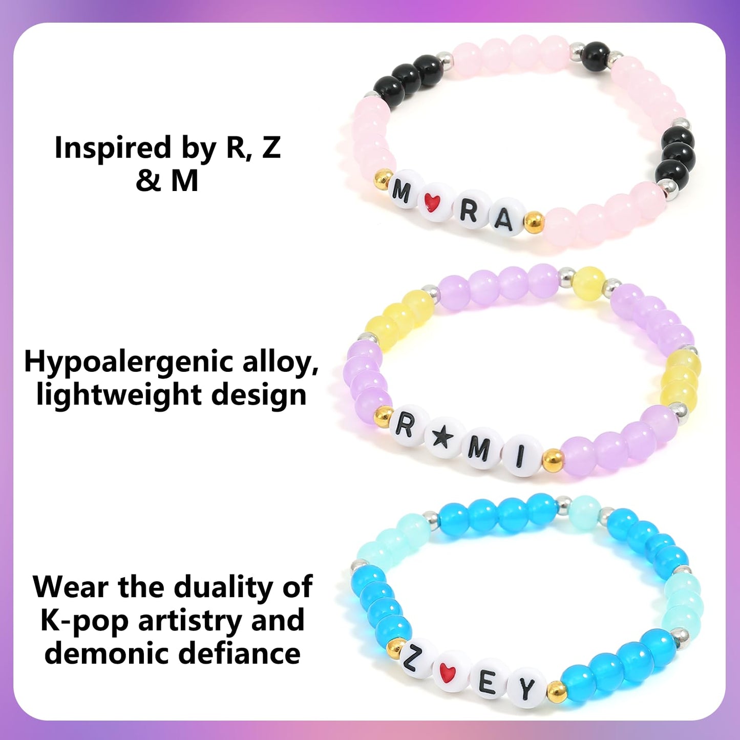 Phask Korea-Pop Merch Bracelets 3-Pack – Stackable, Handmade K-Pop Fan Jewelry