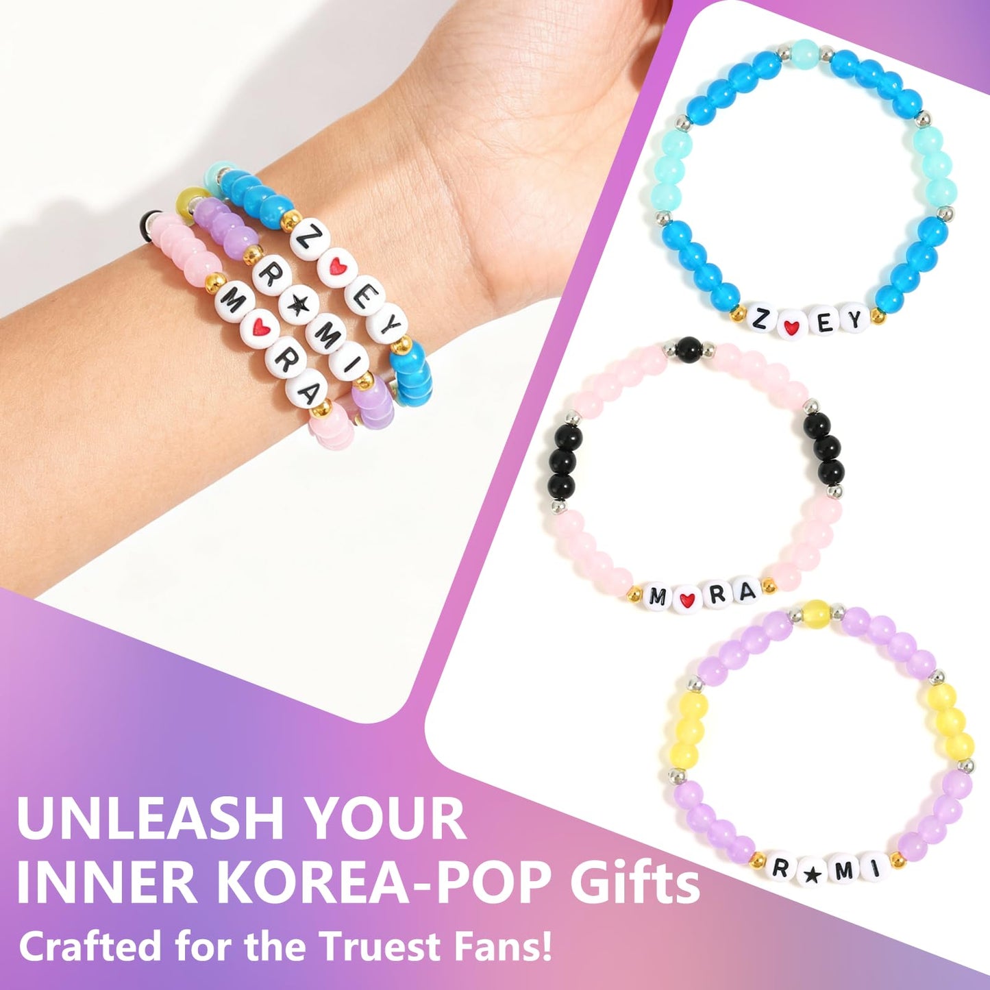 Phask Korea-Pop Merch Bracelets 3-Pack – Stackable, Handmade K-Pop Fan Jewelry