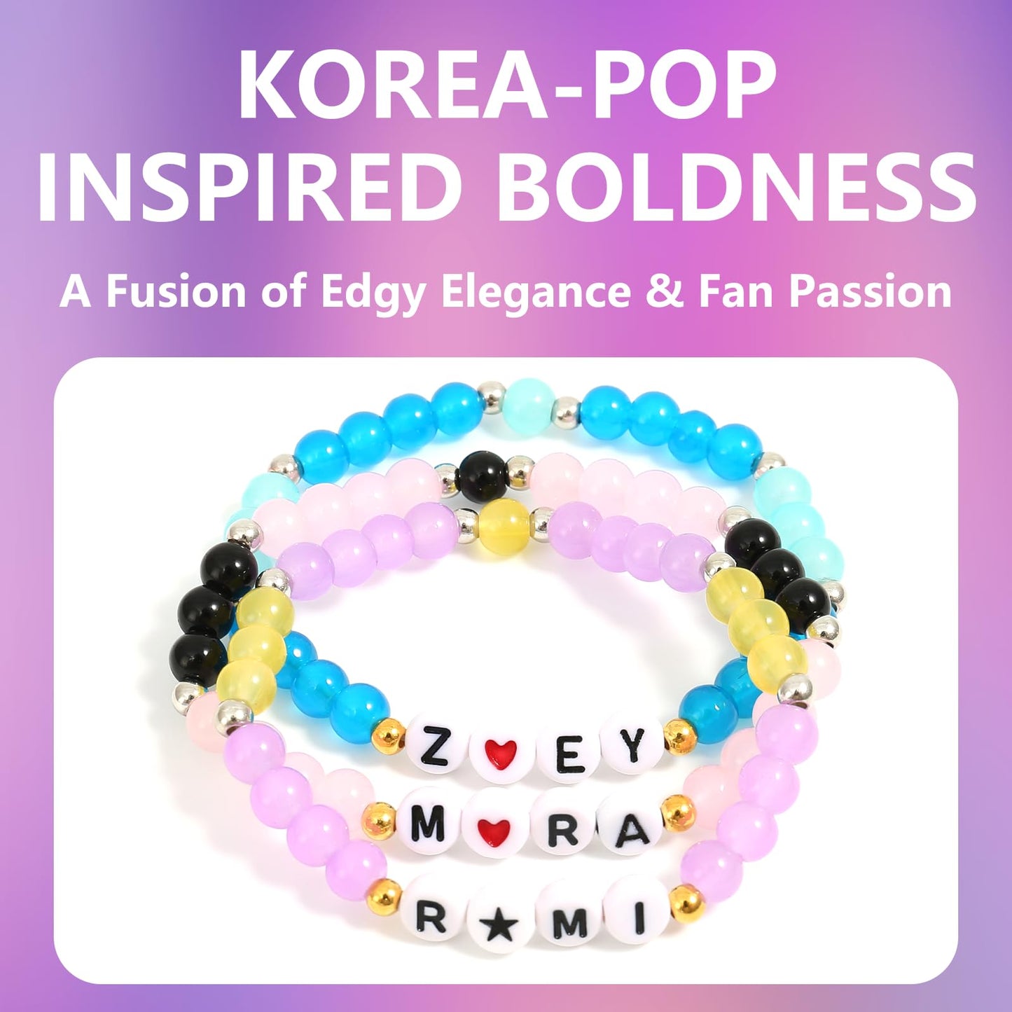 Phask Korea-Pop Merch Bracelets 3-Pack – Stackable, Handmade K-Pop Fan Jewelry