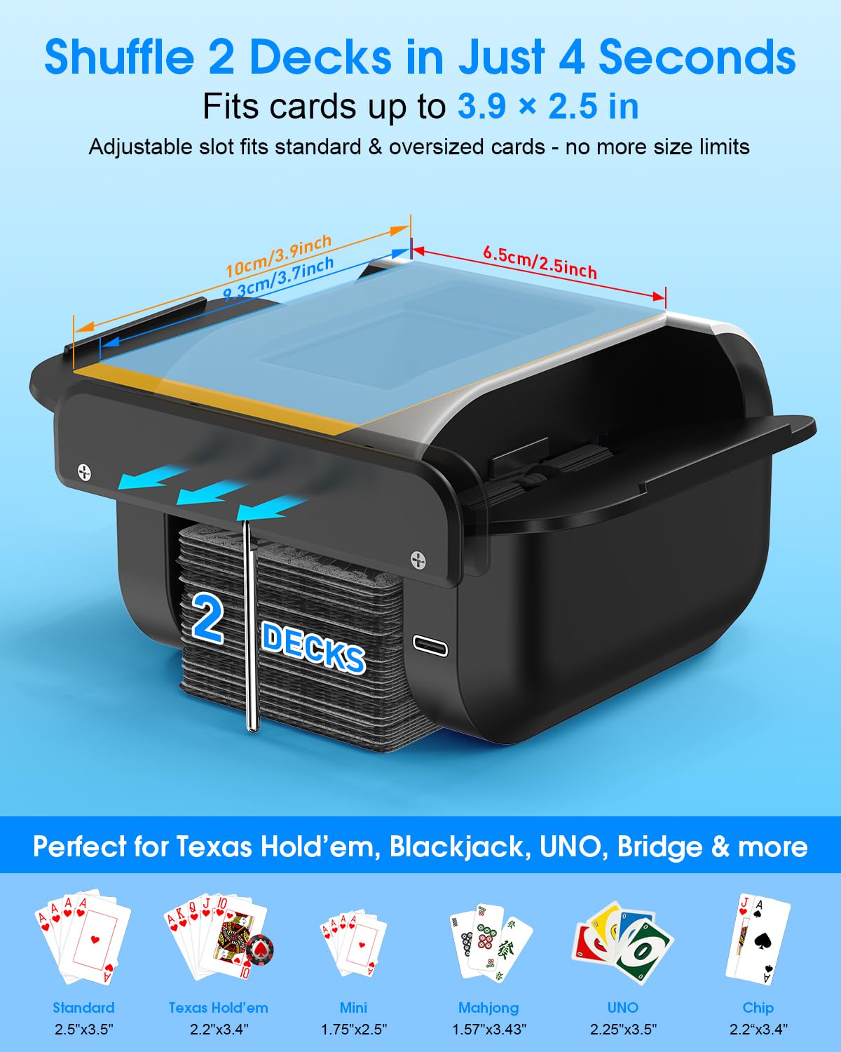 PHENOHERE Rechargeable Automatic Card Shuffler – Dual Auto & Semi-Auto Modes, 1–2 Deck Capacity, Leather Case & Waterproof Cards