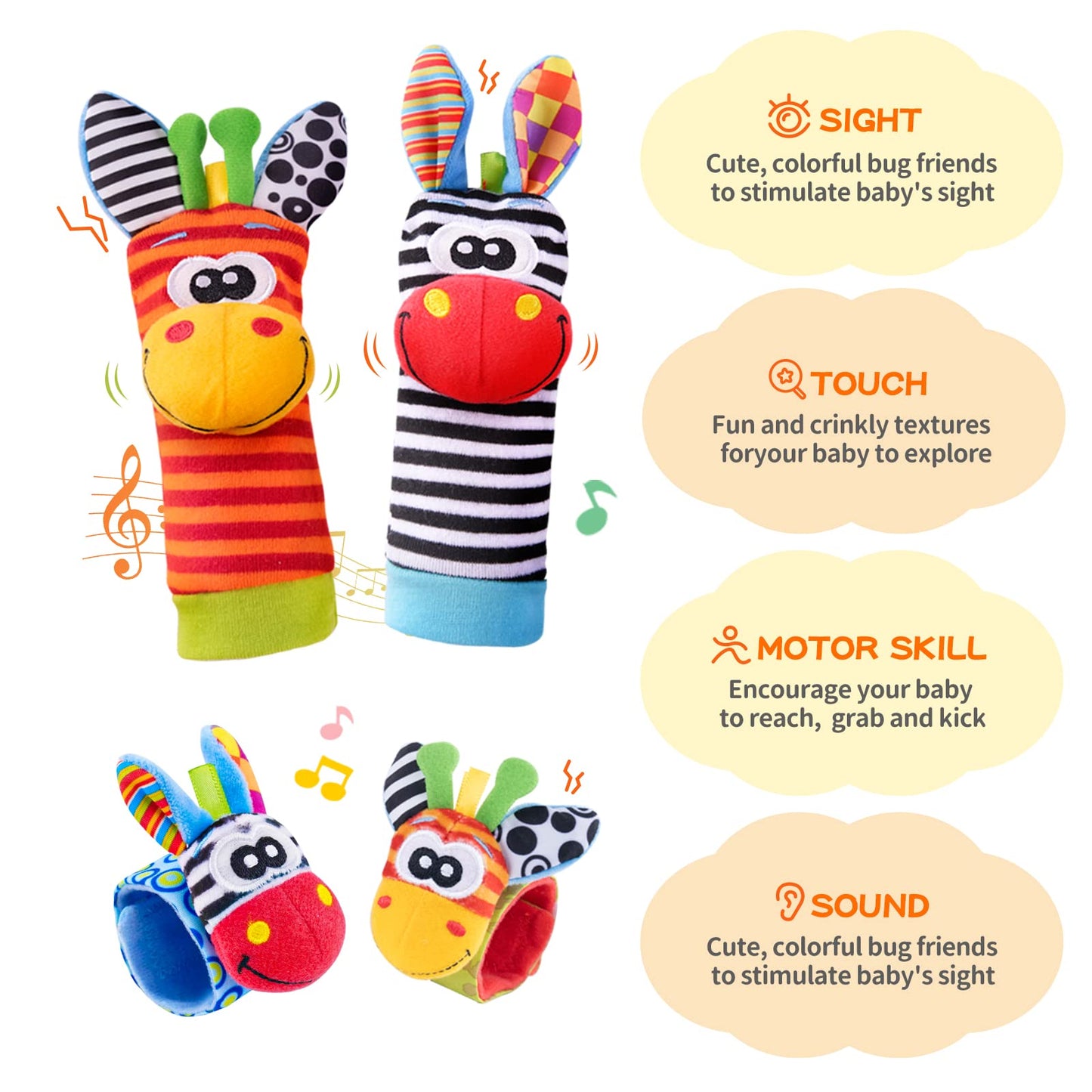 PHEZAPA Baby Wrist Rattles & Foot Finder Socks — 0-6 Months