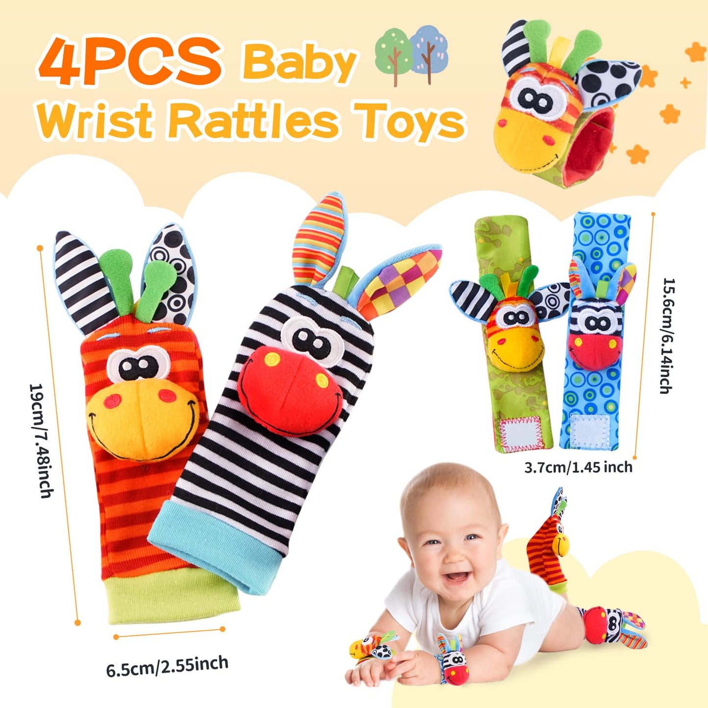 PHEZAPA Baby Wrist Rattles & Foot Finder Socks — 0-6 Months