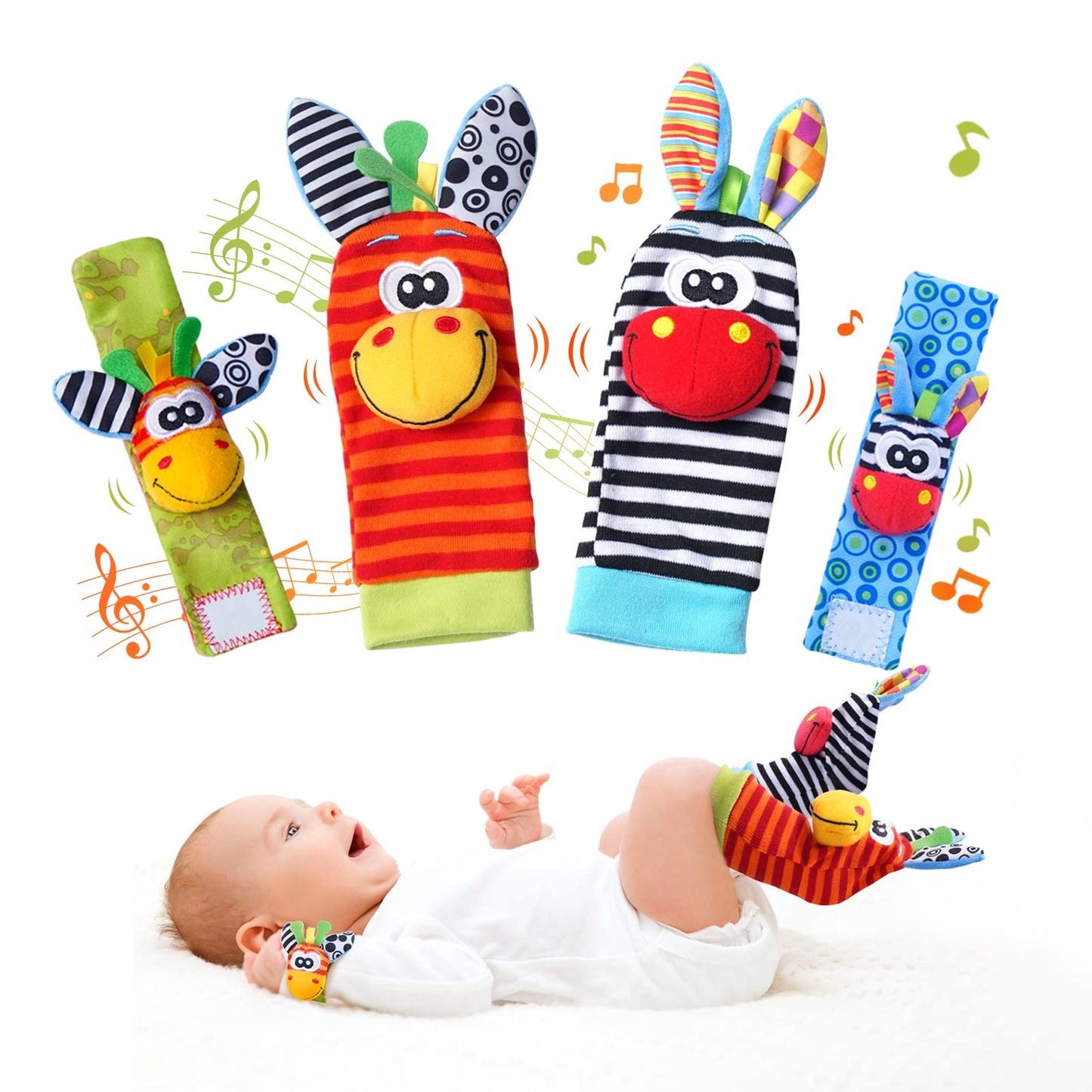 PHEZAPA Baby Wrist Rattles & Foot Finder Socks — 0-6 Months