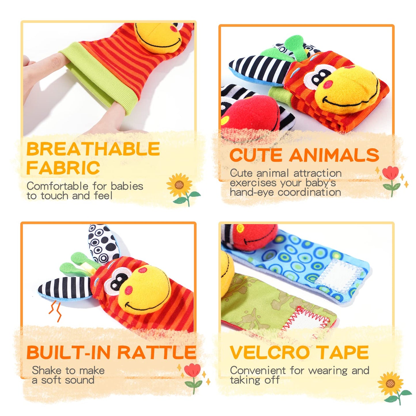 PHEZAPA Baby Wrist Rattles & Foot Finder Socks — 0-6 Months