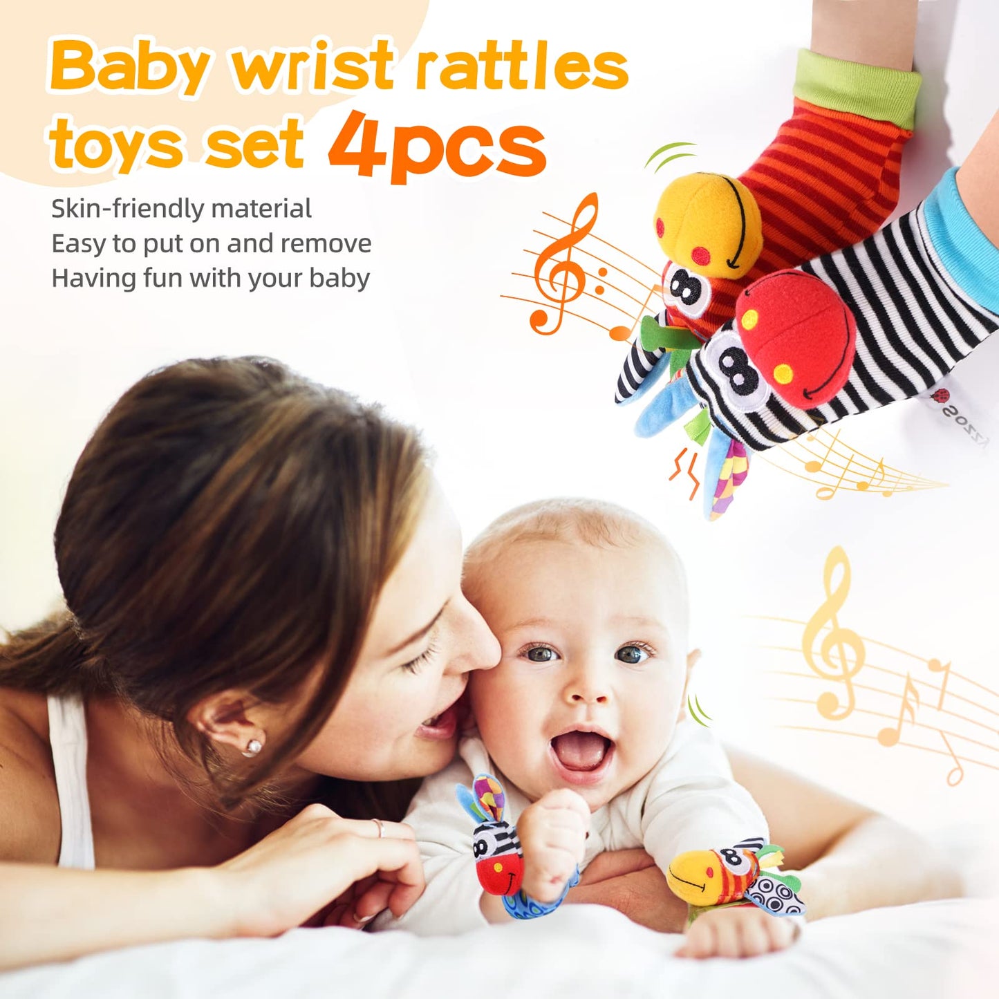 PHEZAPA Baby Wrist Rattles & Foot Finder Socks — 0-6 Months