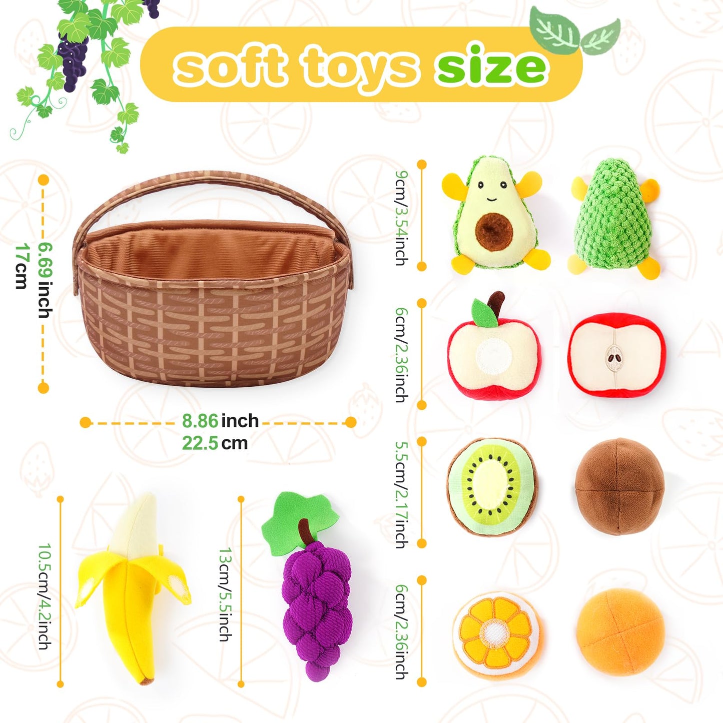 PHEZAPA Plush Play Food for Toddlers 1-3 — Sorting Fruit Basket Toy