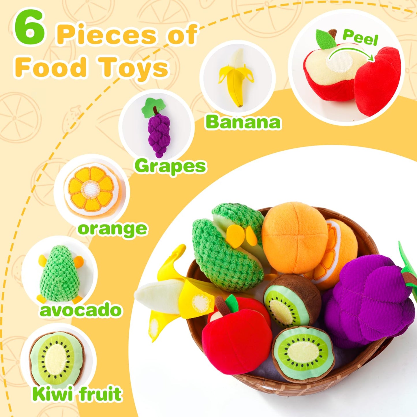 PHEZAPA Plush Play Food for Toddlers 1-3 — Sorting Fruit Basket Toy