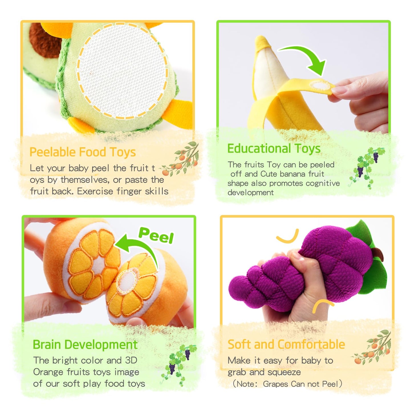 PHEZAPA Plush Play Food for Toddlers 1-3 — Sorting Fruit Basket Toy
