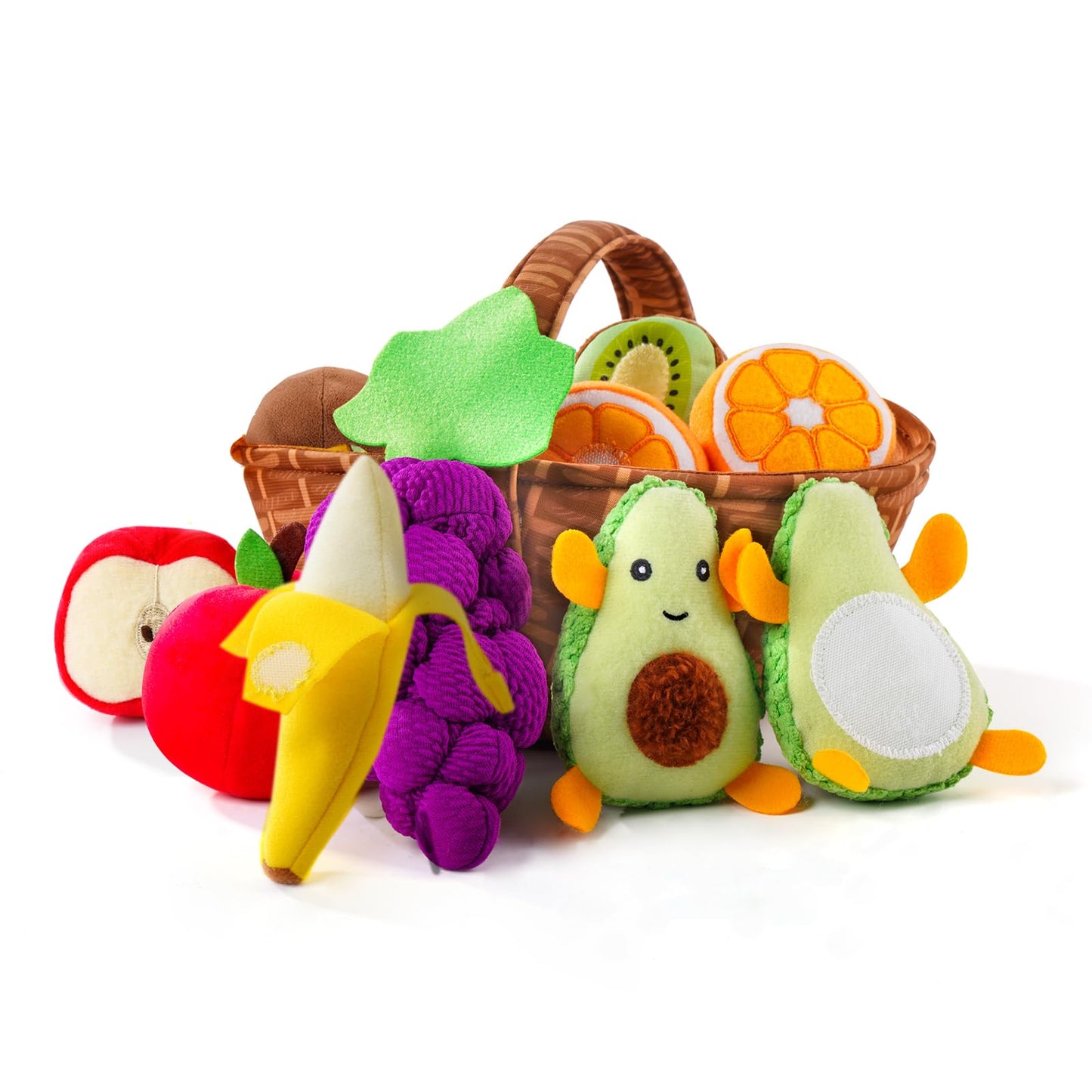 PHEZAPA Plush Play Food for Toddlers 1-3 — Sorting Fruit Basket Toy