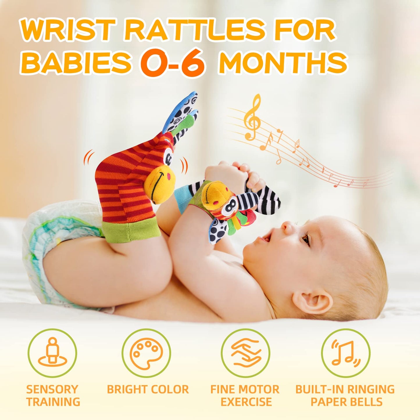 PHEZAPA Baby Wrist Rattles & Foot Finder Socks — 0-6 Months