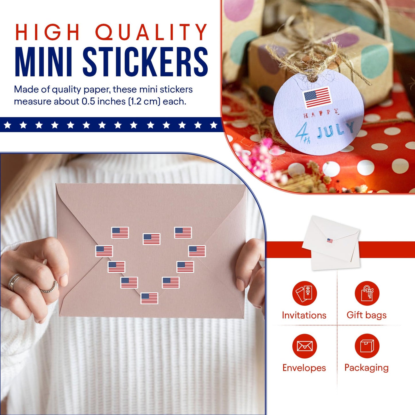 Philbinden 2400 Pcs Mini Patriotic Stickers – 0.5 in 4th of July Self-Adhesive Decals