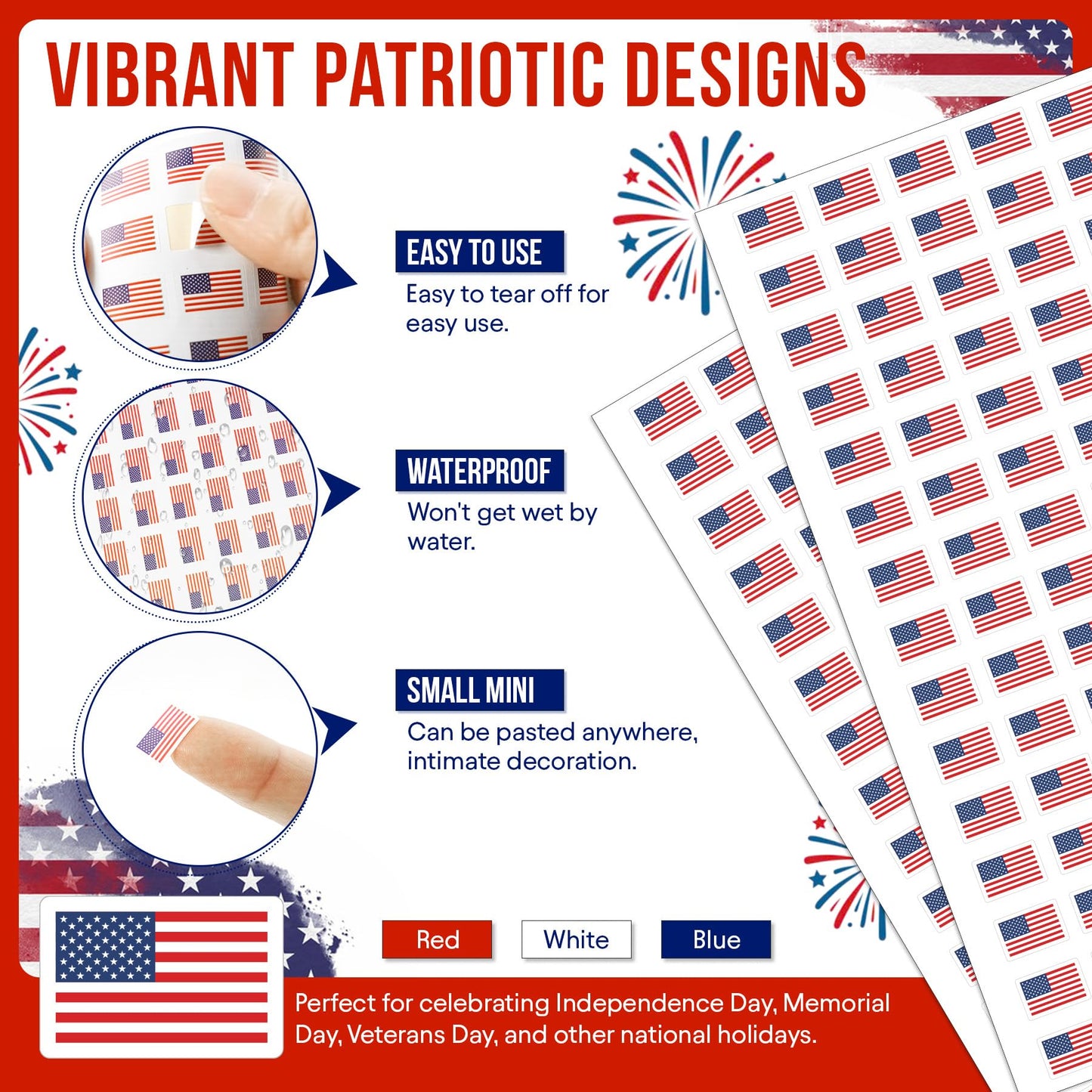 Philbinden 2400 Pcs Mini Patriotic Stickers – 0.5 in 4th of July Self-Adhesive Decals