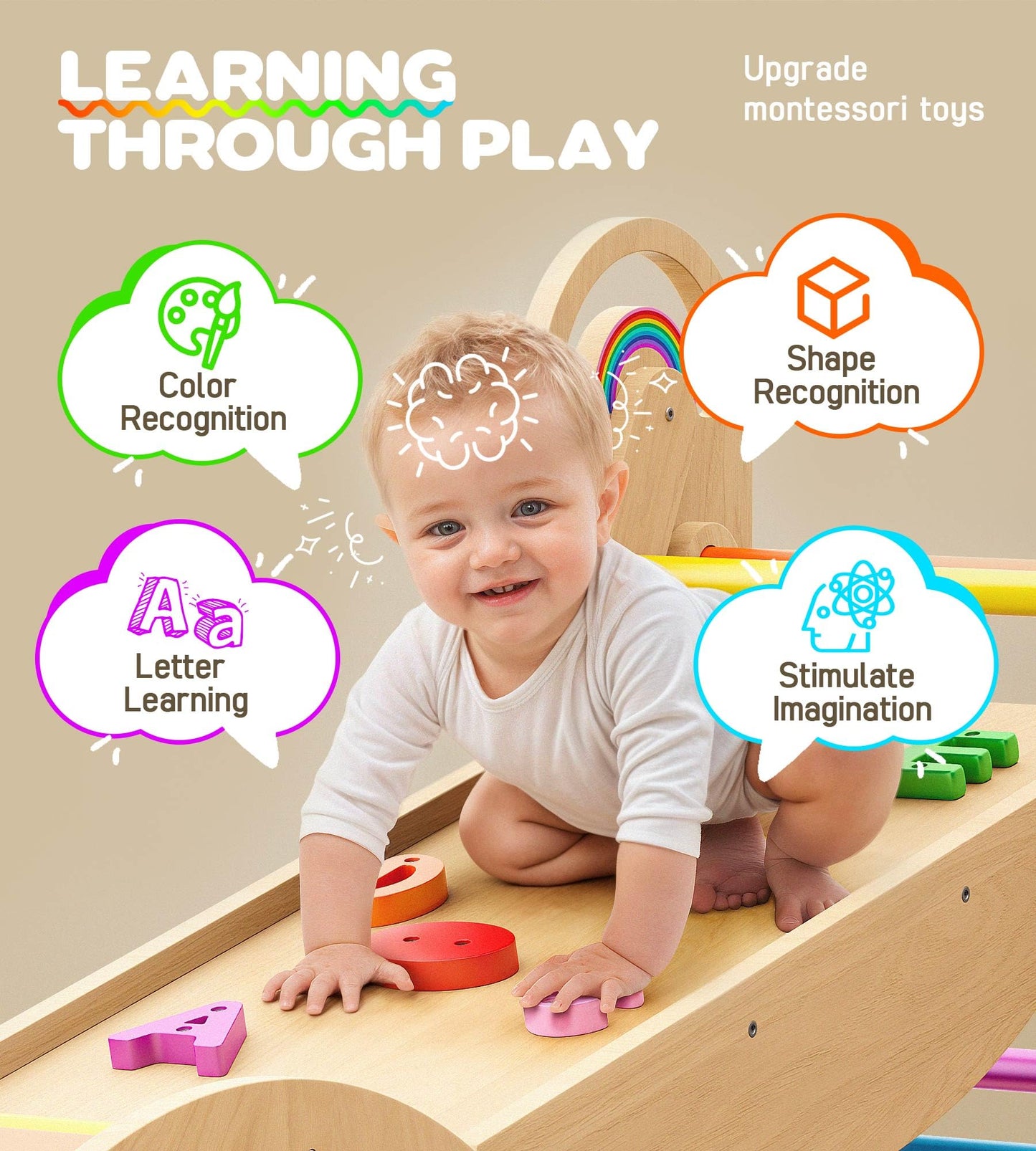 Philnas Pikler Triangle Set — 9-in-1 Montessori Climbing Toy for Toddlers | Foldable Wooden Indoor Jungle Gym