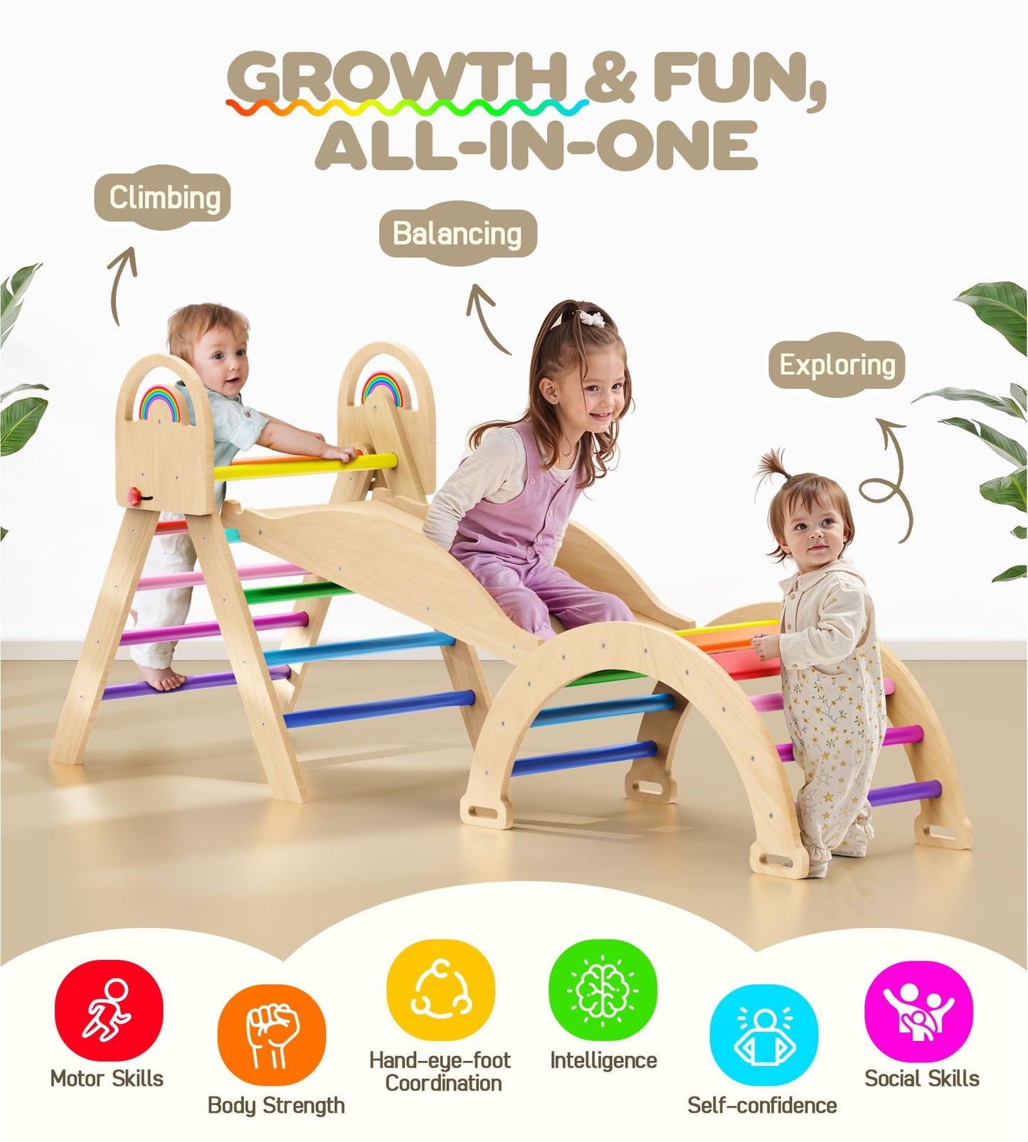 Philnas Pikler Triangle Set — 9-in-1 Montessori Climbing Toy for Toddlers | Foldable Wooden Indoor Jungle Gym